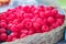 Close up of basket of raspberries  made of soap
