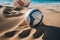 Close-up of a beach volleyball in the sand