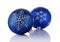 Close-up of beautiful blue christmas balls with snowflake pattern