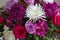 A Close-Up of a Beautiful Bouquet of red and Lavender Roses with Lavender,Purple and White Chrysanthemums