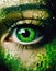 Close-up of beautiful female eye with broken glass effect. Fantasy image. ai generative