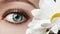 Close-up of beautiful female eye with perfect Eyelashes. Clean skin, fashion naturel make-up, long lashes. Good vision