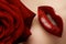 Close-up beautiful female lips with bright red makeup. Perfect c