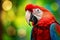 Close-up beautiful macaw in tropical forest. Generative AI