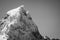 Close up of beautiful mountain peak pic du midi in pyrenees mountain range in black and white, france