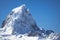 Close up of beautiful mountain top pic du midi in pyrenees mountain range, france