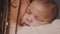 Close up of beautiful mulatto baby sleeping in mothers hands
