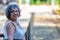 Close up of a beautiful and smiling mature Mexican woman with short gray hair