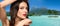 Close up of beautiful woman over bora bora beach