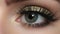 Close-up of beautiful woman\\\'s eye with golden make-up
