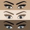 Close up of beautiful women looking pair of eyes with long lashes icons set