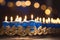 Close-up of a beautifully lit Hanukkah menorah. Hanukkah decoration with candles