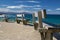 Close up on benches on coastal footpath cliff, relaxation concept, admiring scenic aerial view on atlantic coastline, bidart, fran