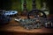 close-up of bicycle gears and chain on table