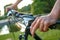 Close-up of a bicycle wheel during braking