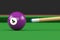 Close-up of billiard ball number four purple color on billiard table