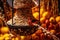 close-up of a bird feeder overflowing with seeds