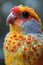 A close up of a bird with water droplets on its feathers, AI