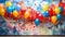 A close-up of a birthday banner with balloons and streamers, ready to add a