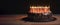 Close-up of a birthday cake with burning candles on a dark background, isolate. AI generated