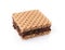 Close-up biscuit with waffles and porous dark chocolate