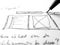 Close up black fine liner. Drawing design ideas. Graphic design sketch. Brain storming. Writing ideas on paper. Creative scene