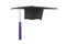 Close-up of Black graduation cap with purple tassel, isolated on white background