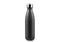 Close-up of black reusable steel metal thermo water bottle, isolated on white background.