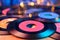 Close-up of black vinyl record, analogue retro music concept, audio impressions, relaxation, musical enjoyment, vintage