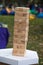 Close up blocks wood game. Jenga game. Wooden blocks. Strategy game. Classic family entertainment