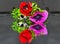 Close up of blooming anemones reflected on table - anemone coronaria