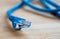 Close-up of a blue computer network cable