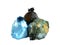 Close up of blue garbage bags 3d render on white background no s
