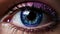 Close up of a blue iris, a beautiful woman captivating eyes generated by AI