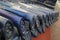 Close up of blue painted roof rafters - traditional Chinese architecture