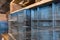 Close-up of blue plastic transportation crates seen within a distribution warehouse.