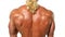 Close up of bodybuilder muscular back on white