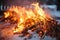 close-up of bonfire flames leaping in cold air