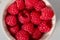 Close up of bowl of raspberries