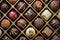 Close-up of a box filled with an assortment of gourmet chocolates,chocolate box,luxury sweets,Generated AI