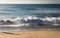 Close up on breaking wave coming to shore on sandy beach of atlantic coast, capbreton, france
