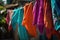 close-up of bright and colorful garments hanging on a clothesline