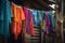 close-up of bright and colorful garments hanging on a clothesline