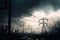 close-up of broken power lines surrounded by stormy clouds