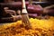 close-up of broom bristles gathering dust