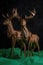 Close up of brown origami figures of two deer, created using generative ai technology