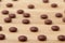 Close up brown pills on wooden table background