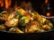 Close up of Brussels Sprouts roasted with olive oil and squeeze of lemon on dark background. Vegetarian cuisine. Healthy vegetable