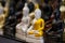 Close-up of Buddha figurines on the shelves of the gift shop