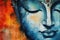 A close-up of Buddha's face reveals profound serenity and wisdom, rendered in delicate watercolor strokes